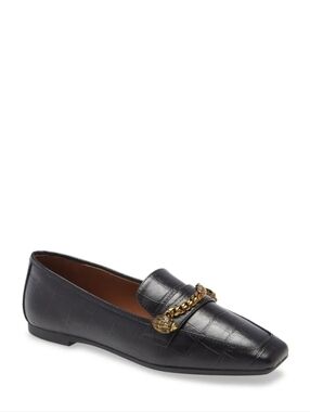 Kurt Geiger Camilla Croc-Embossed Chain Loafers Black Leather Size US 6 EU 36